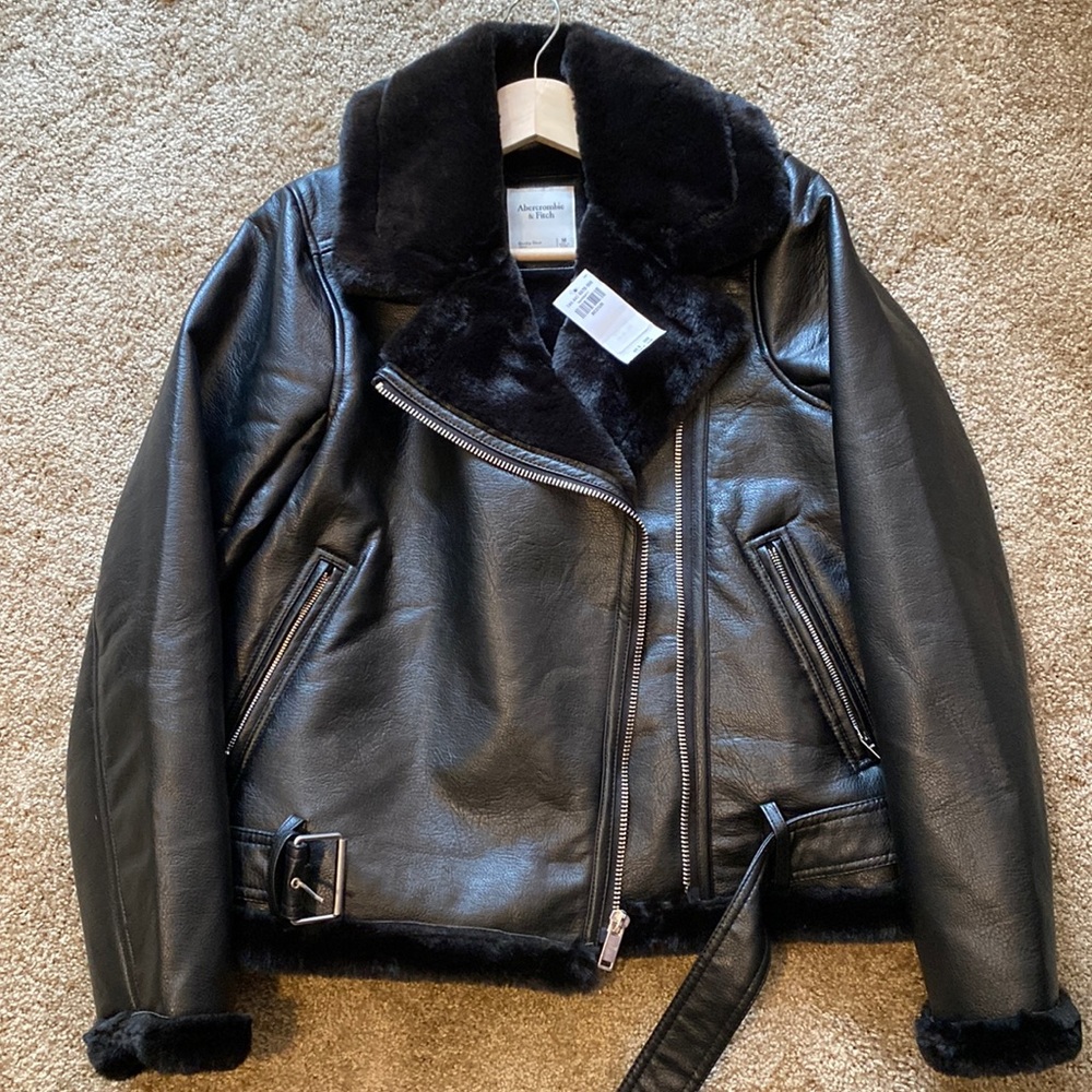 NWT Abercrombie Faux leather and Fur jacket